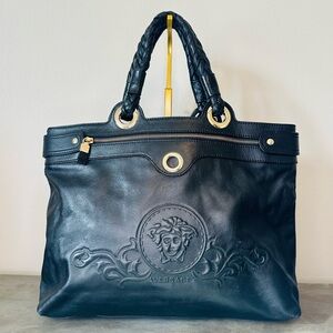 Versace Medusa Logo Black Lambskin Leather Bag